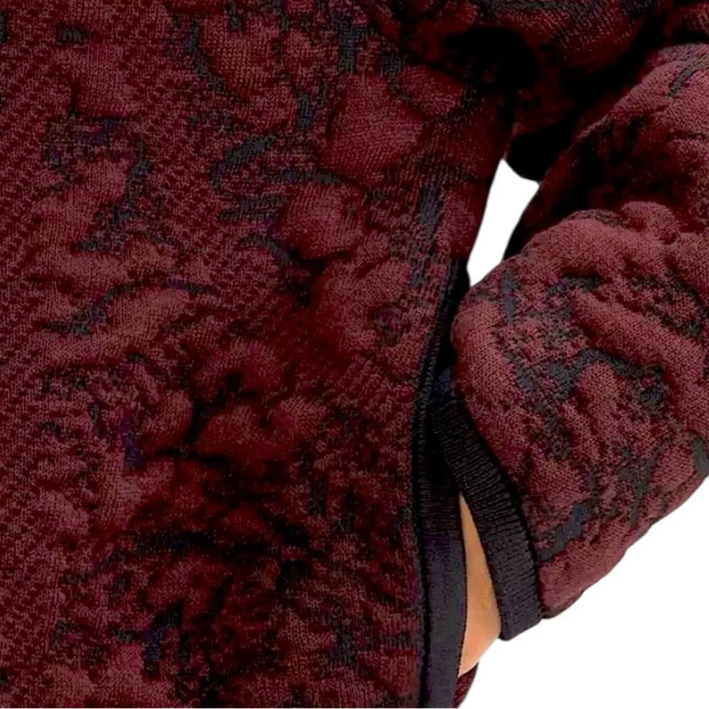 Lululemon Jacquard Wool Blend Burgundy Quilted Bomber Zip Up Jacket Size 12 NWT